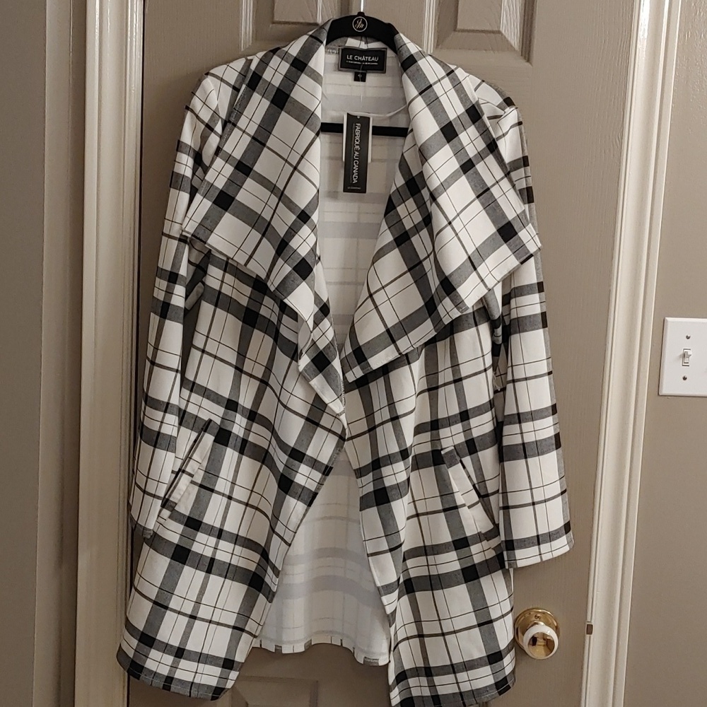NWT Le Chateau Plaid Waterfall Collar Blazer Jacket - Picture 3 of 12